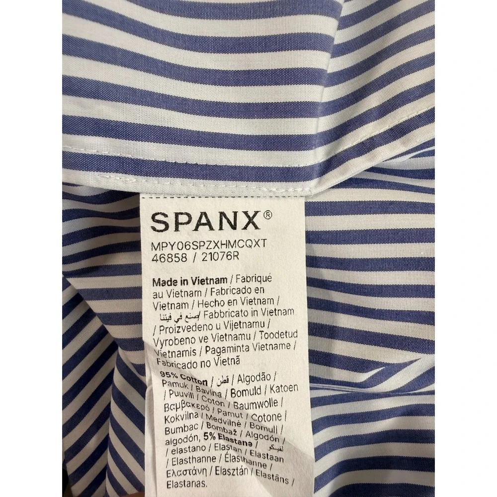NWT SPANX The Best Stretch Cotton Poplin Wrap Shirtdress Blue White‎ Stripe L